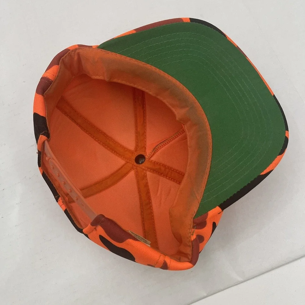 Vtg YA Hunting Safety Orange‎ Camo Hat Cap SnapBack Korea Made OSFA Camouflage